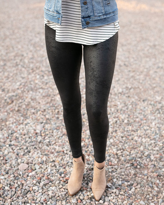 Faux Leather Leggings - FINAL SALE full body styled view of faux leather leggings