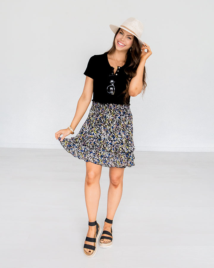 Ribbed Henley Bodysuit in Black - FINAL SALE