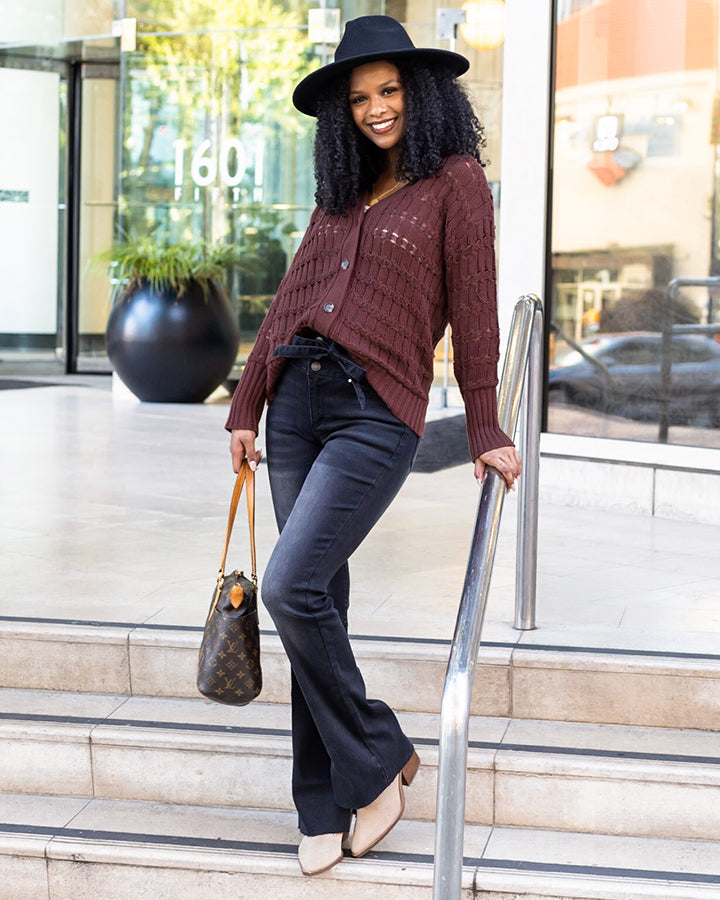 Waist Tie Flares in Washed Black - FINAL SALE