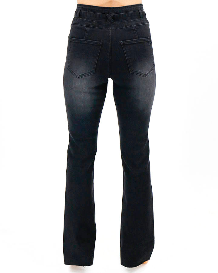 Waist Tie Flares in Washed Black - FINAL SALE