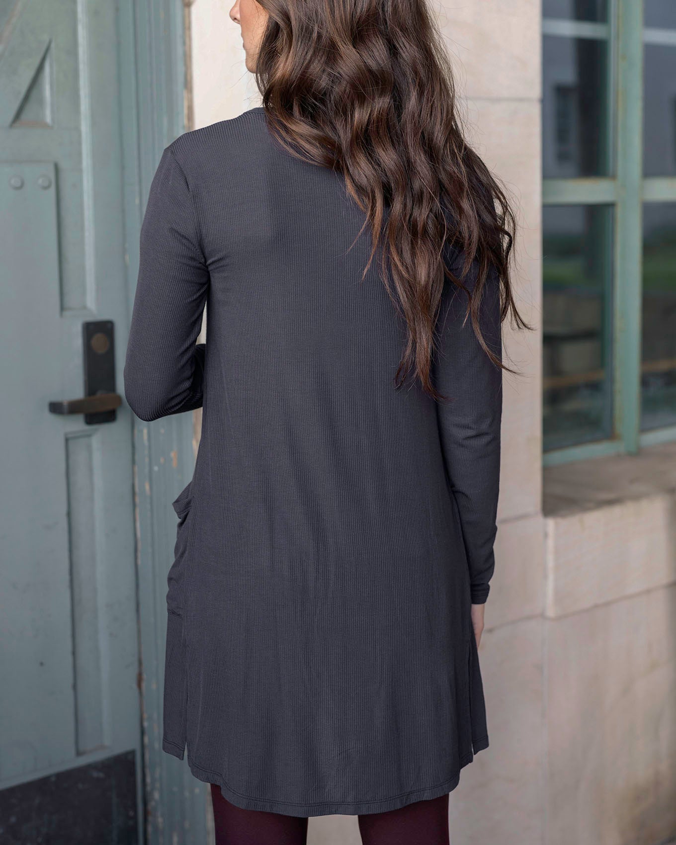 Back view of Soft Black Lightweight Ribbed Cardigan