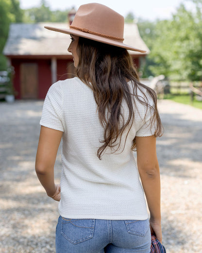 back view of vintage cream waffle tee