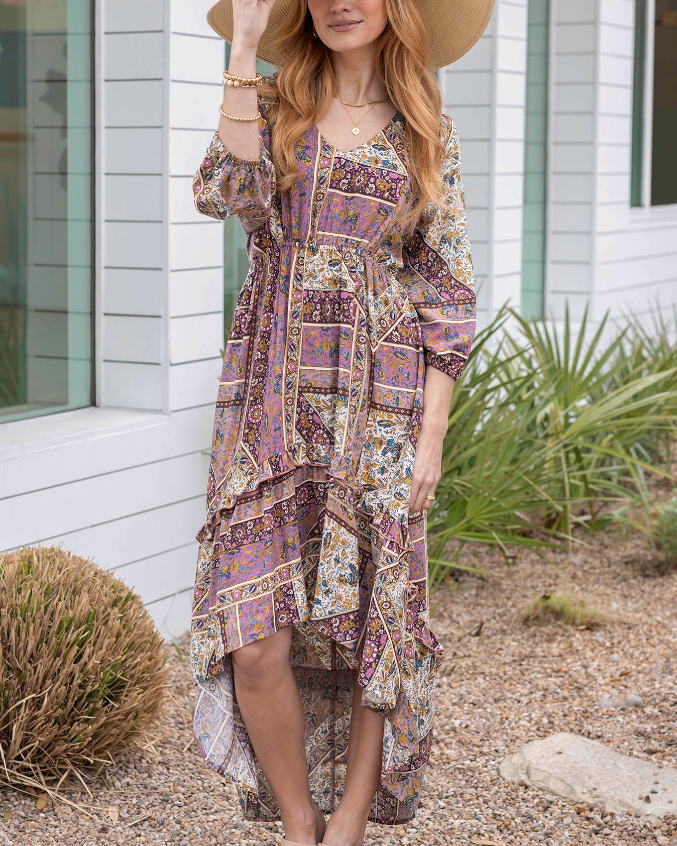 Arabelle Hi-Low Patchwork Floral Dress Patchwork / M Arabelle Hi-Low Patchwork Floral Dress Patchwork / M