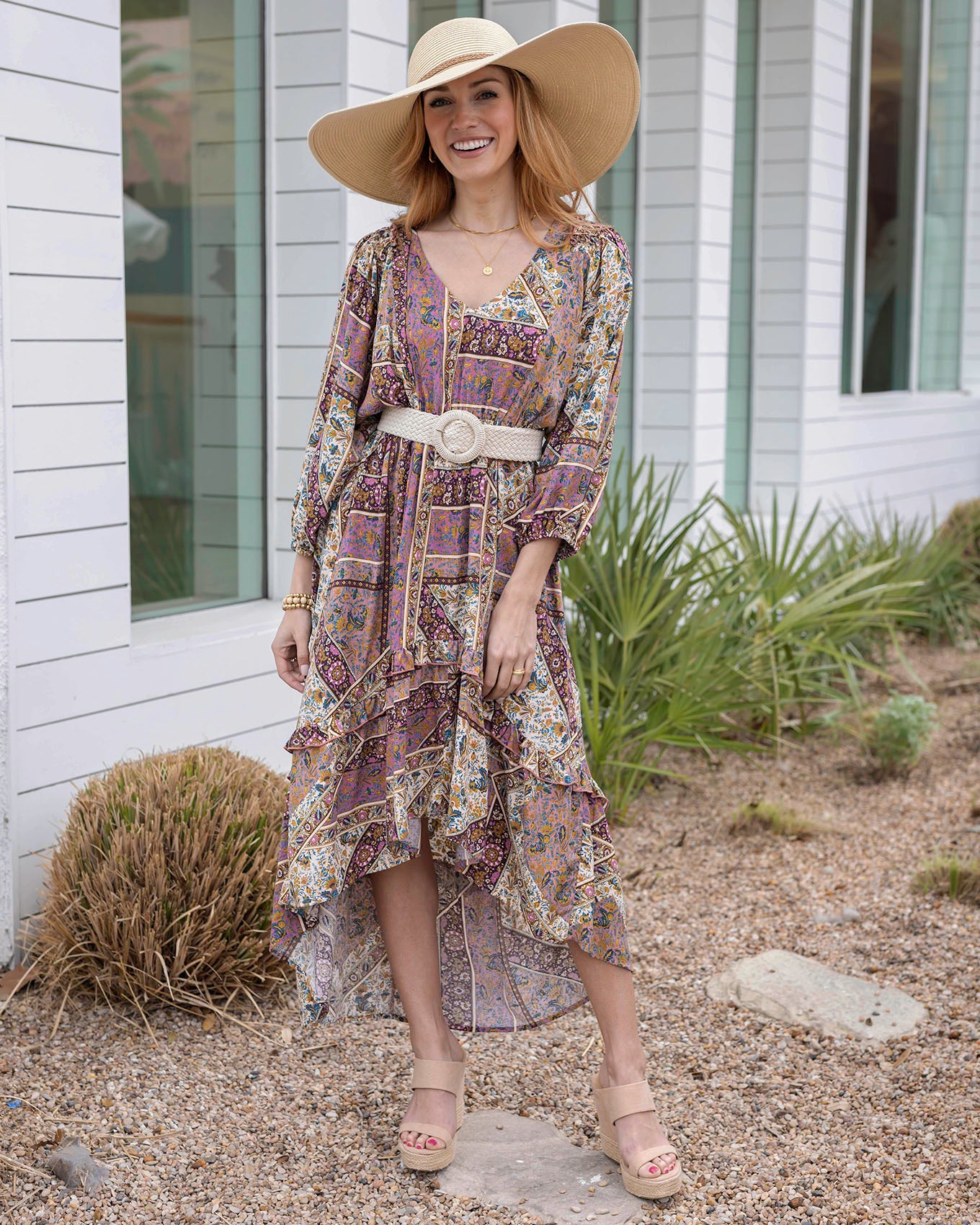 Arabelle Hi-Low Patchwork Floral Dress Patchwork / M