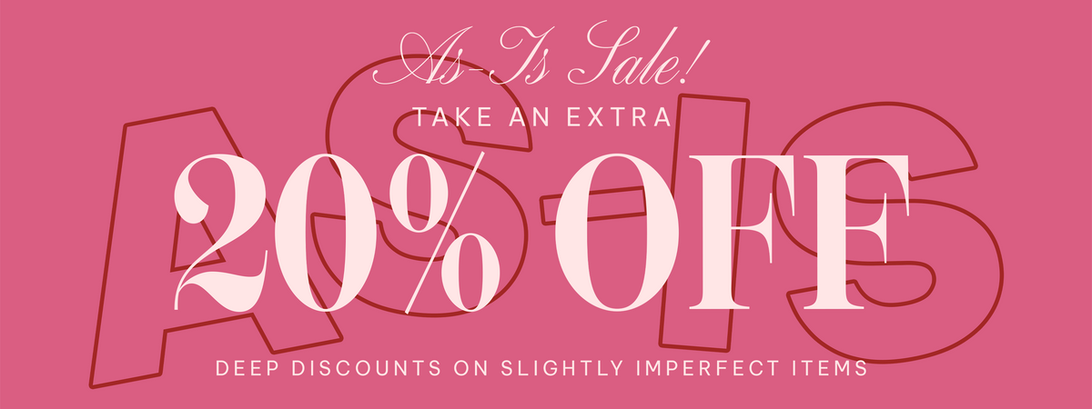 Pink sale graphic promoting an extra 20% off slightly imperfect items.