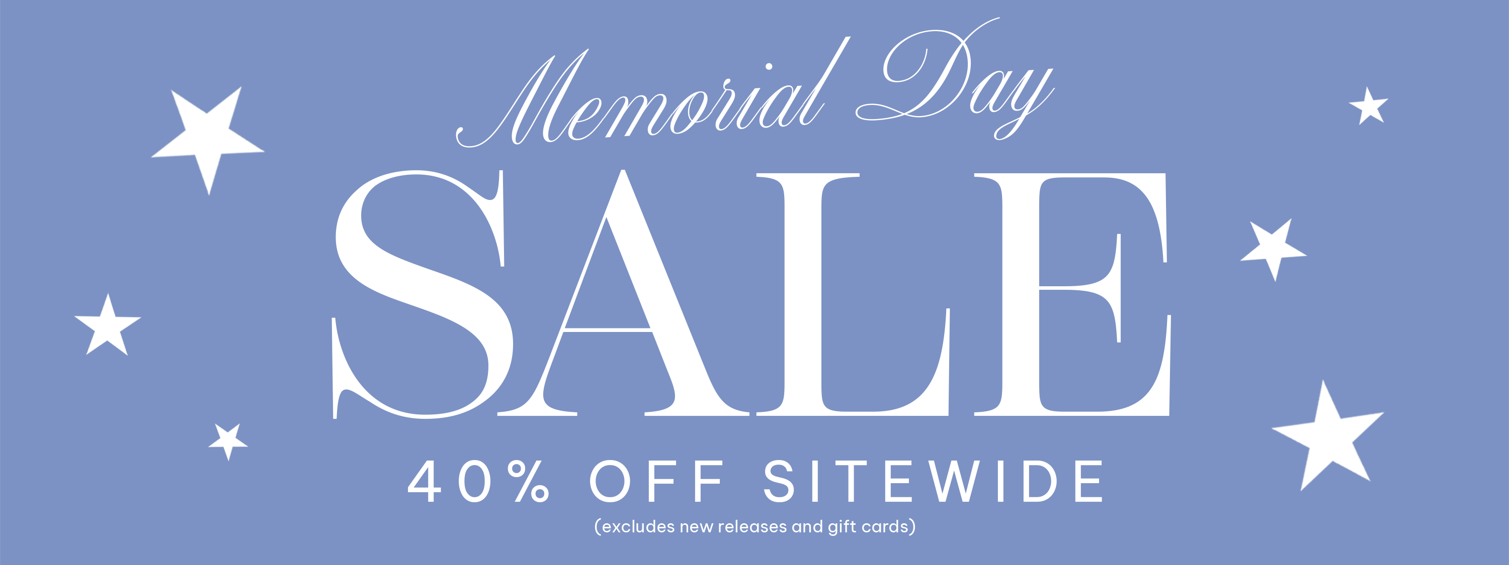 Memorial Day sale banner with stars on a blue background