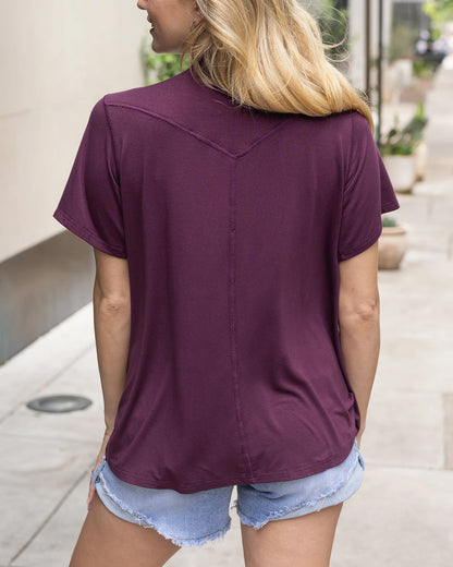 Back view purple basic tee