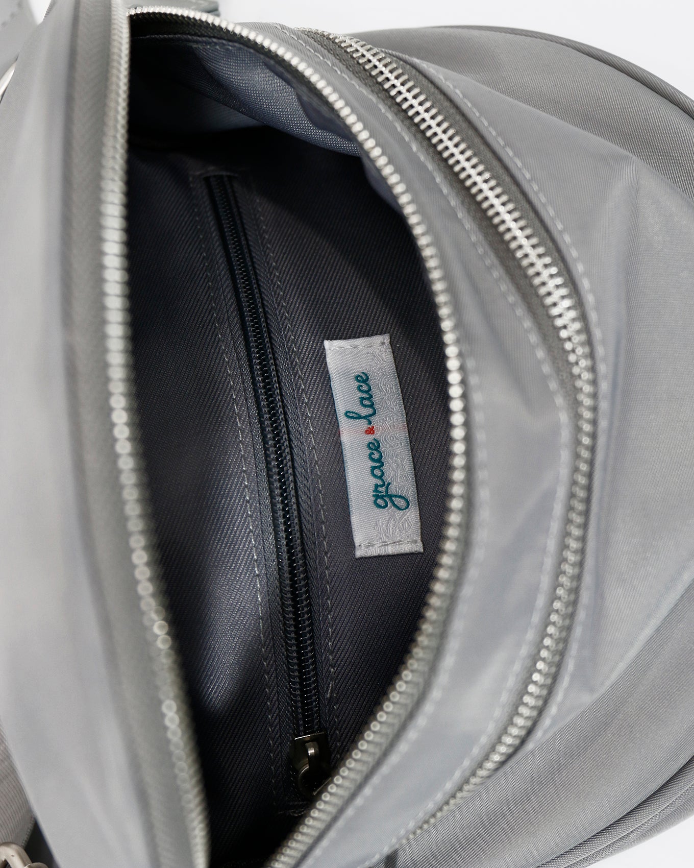 Interior view of Grey Belt Bag