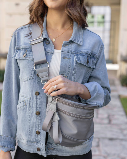 Front view of Grey Belt Bag Front view of Grey Belt Bag