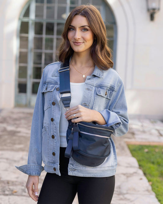 Navy Belt Bag Close up view of Navy Belt Bag