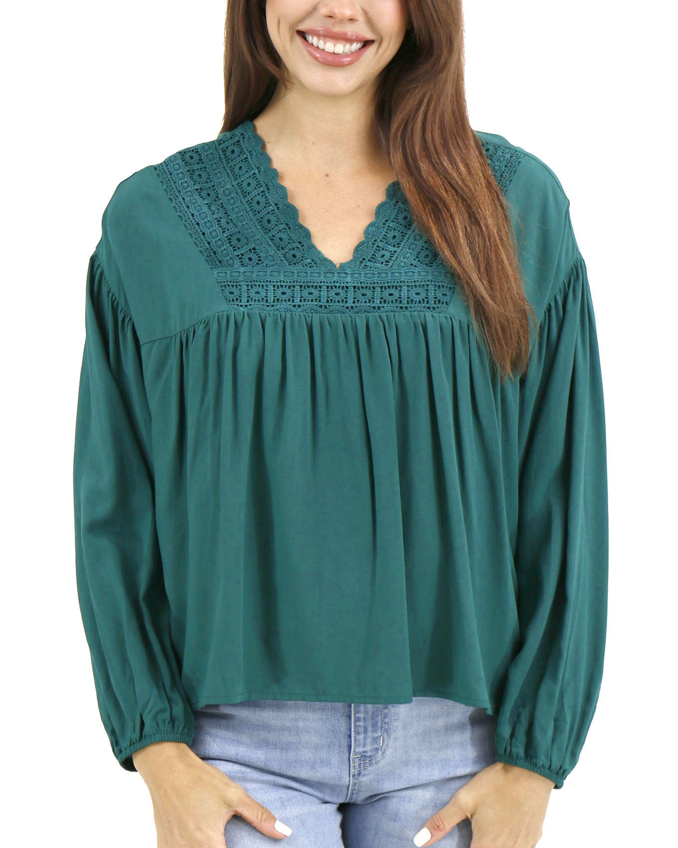 Boho Evergreen Lace Trim Top - Grace and Lace