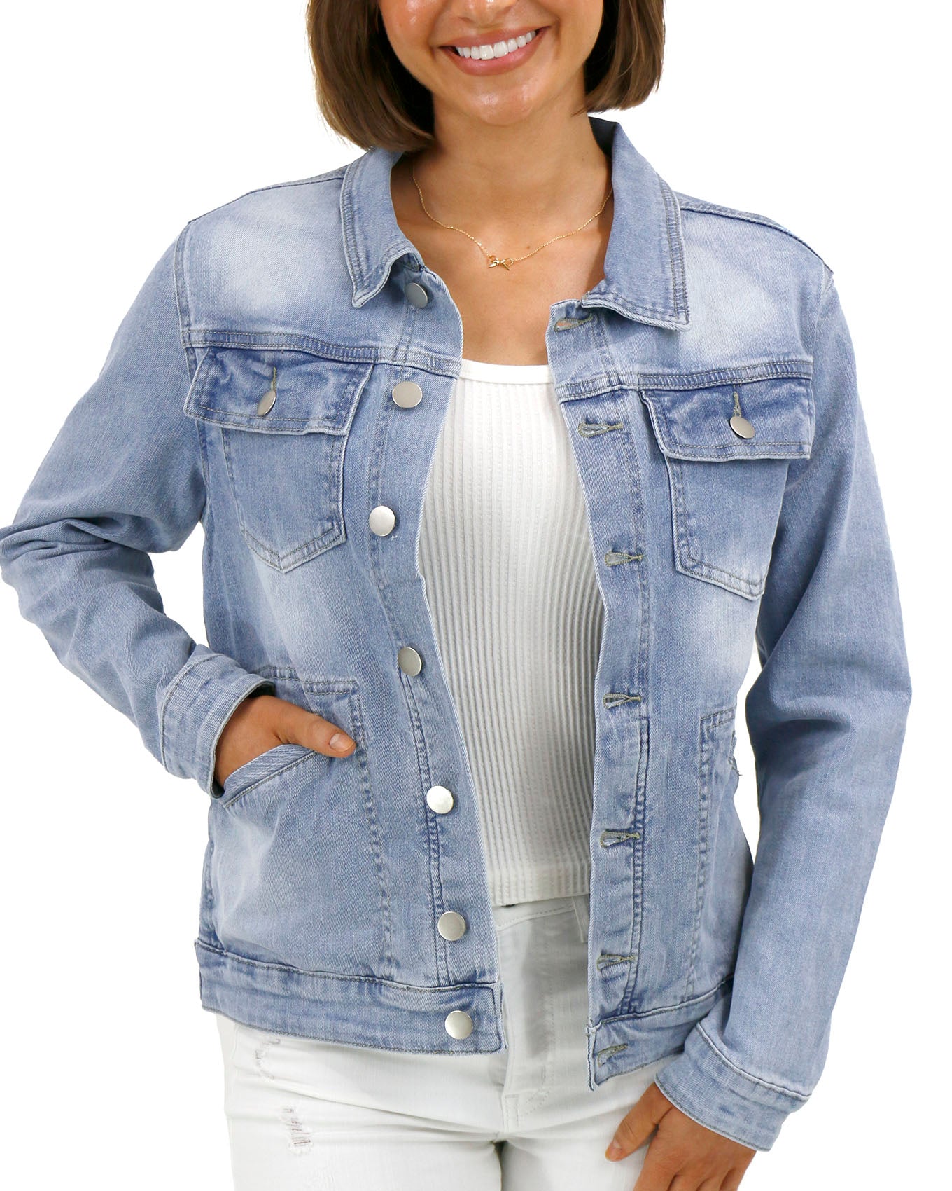 front view stock shot of boyfriend denim jacket