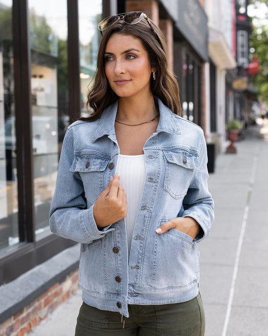 front view of boyfriend denim jacket