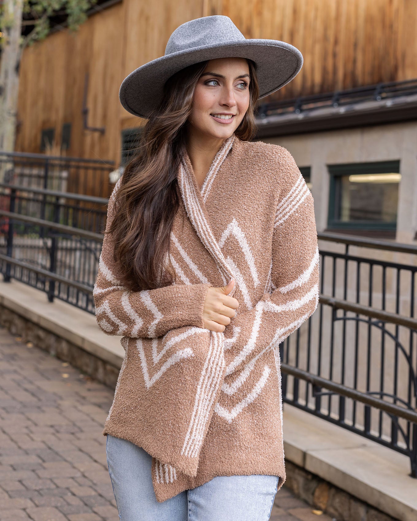 close up view of bozeman cloud cardi