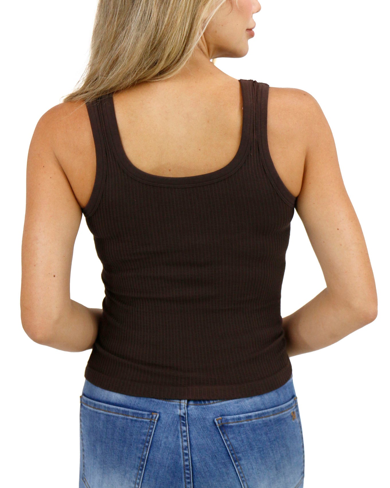 back view stock shot of chocolate brown brami tank