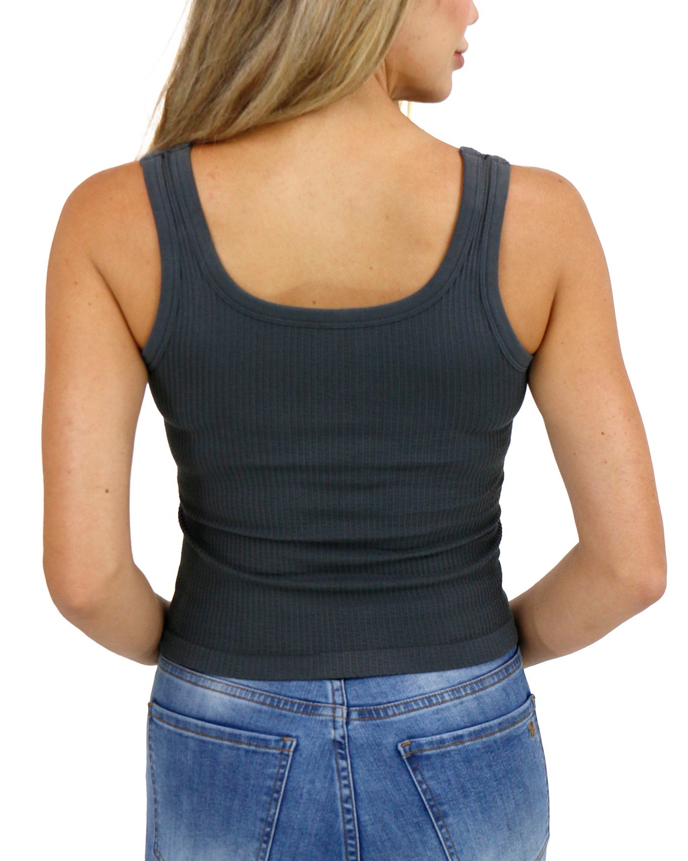 back view stock shot of dark grey brami tank