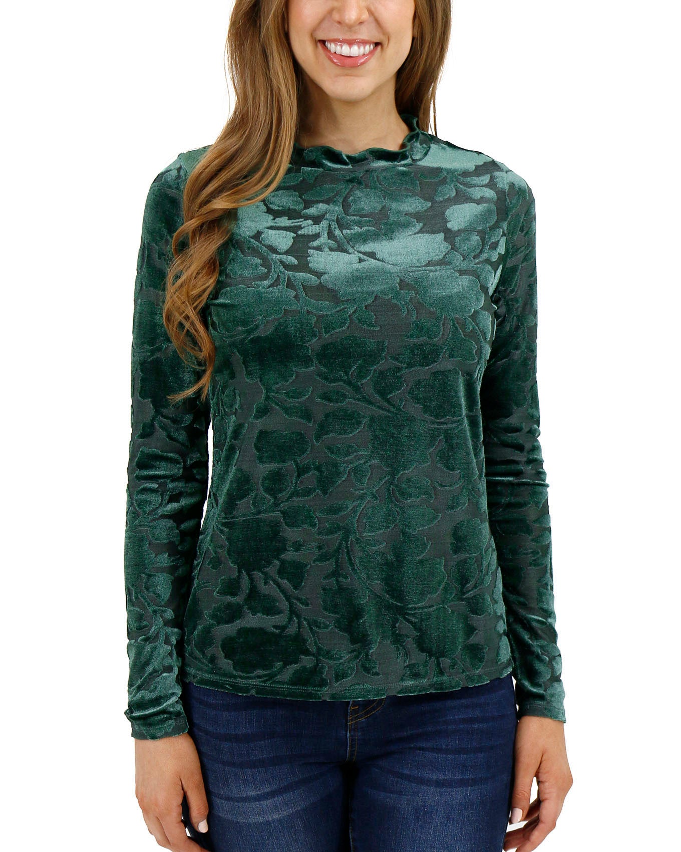 front view stock shot of holiday velvet top