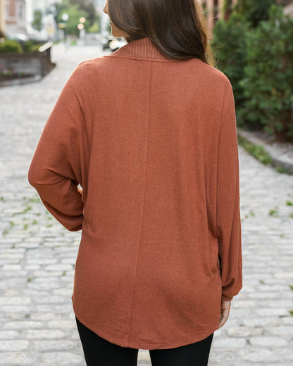 back view of buttery soft cinnamon cocoon cardi