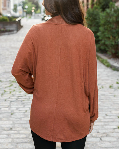 back view of buttery soft cinnamon cocoon cardi