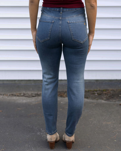 back view button fly jeans