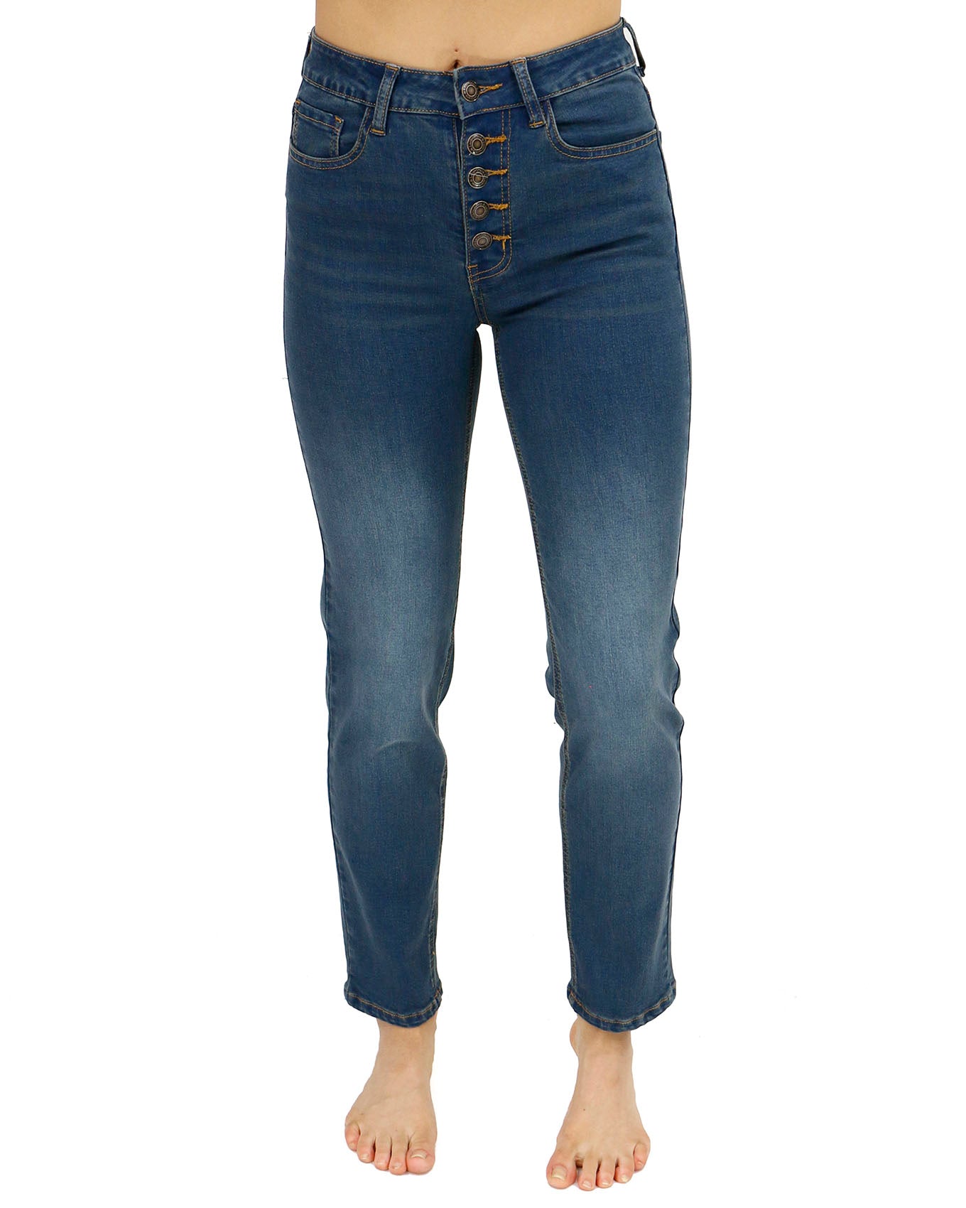 front view stock shot button fly jeans