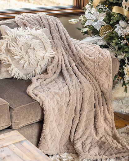 Full view of Natural Cabled Sherpa Blanket