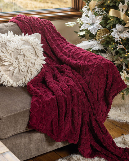 Full view of Winterberry Cabled Sherpa Blanket
