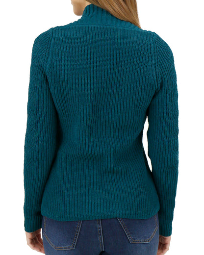 back view stock shot of cabled sleeve shrug sweater