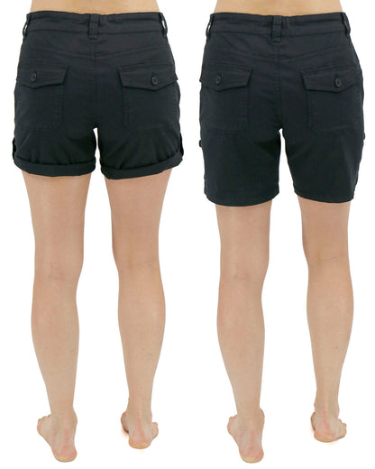 Back cuffed length comparison of Black Cargo Shorts