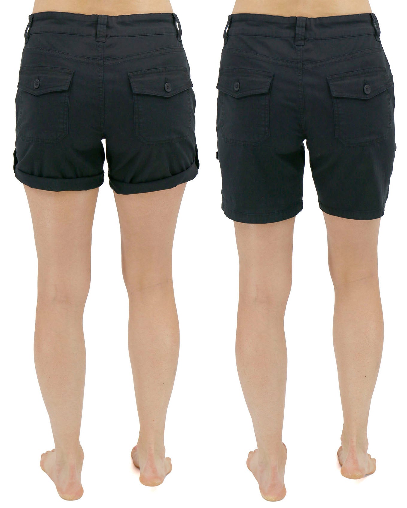 Back cuffed length comparison of Black Cargo Shorts