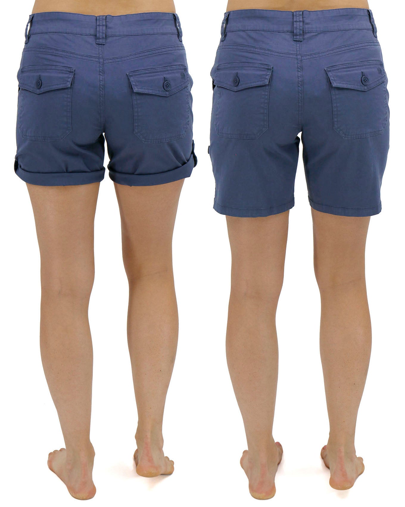 Back cuffed length comparison of Soft Navy Cargo Shorts
