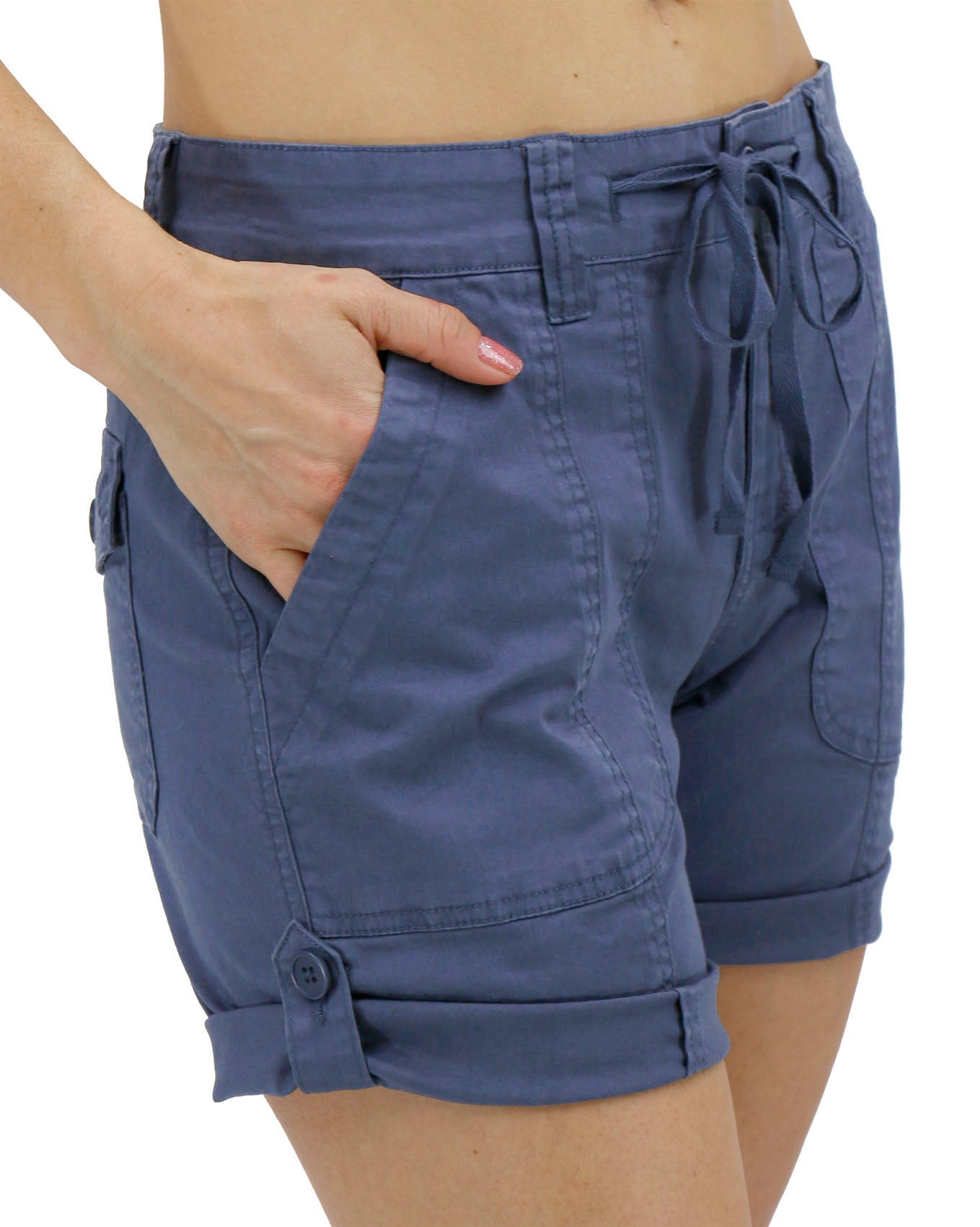 Side view of Soft Navy Cargo Shorts