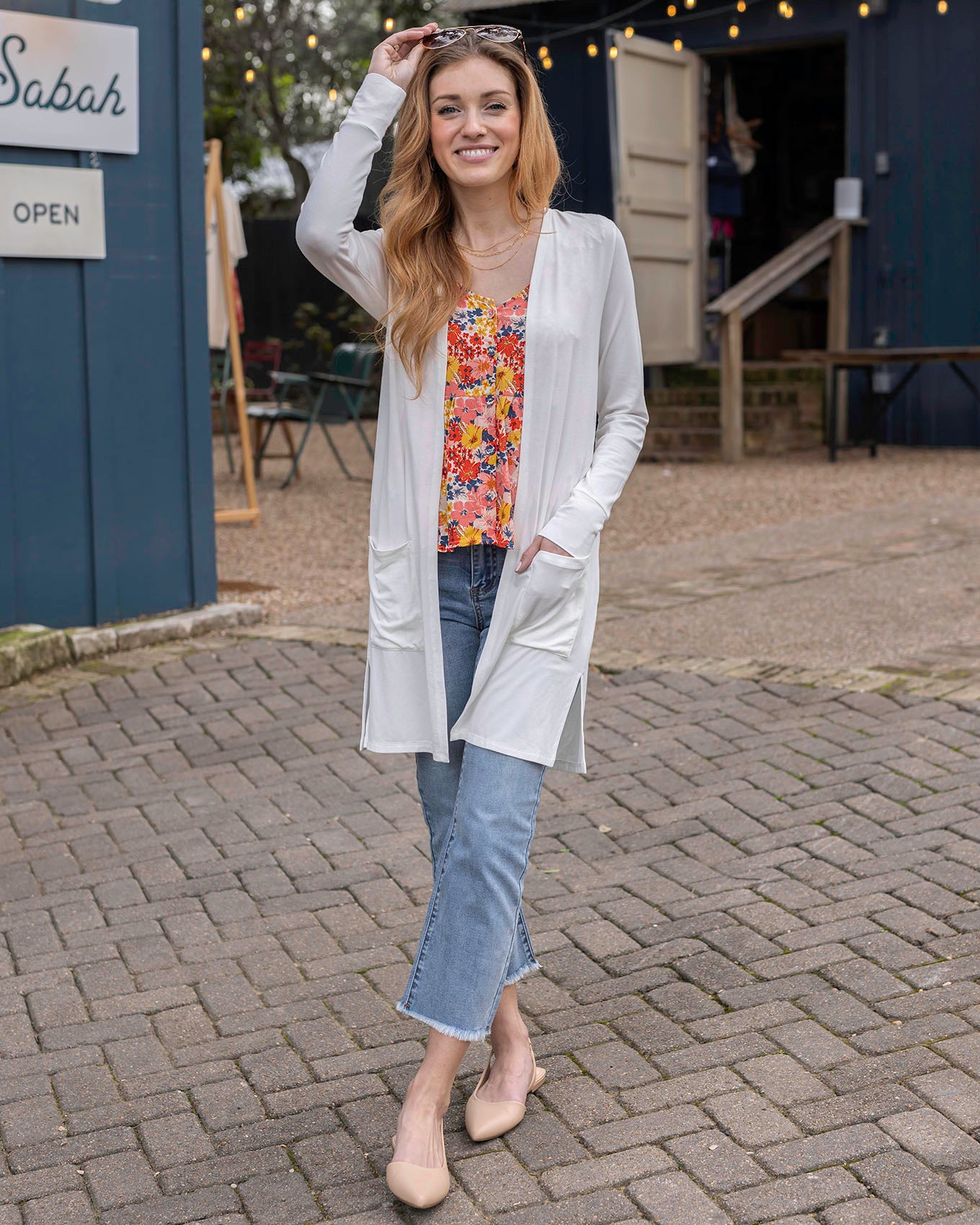 Full body view of Ivory Casual Day Modal Cardigan