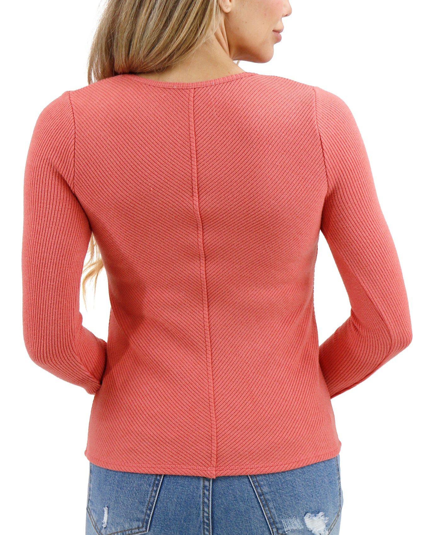 Back stock shot of Lantana Bloom Chic Spring Ribbed Sweater
