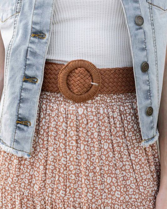 Front view of Brown Circle Buckle Rope Belt