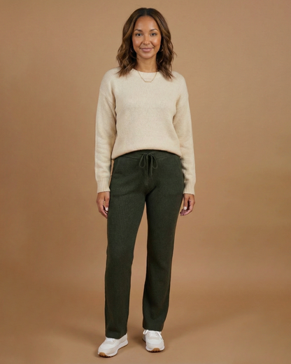 Classic & Cozy Winter Moss Ribbed Sweater Pants