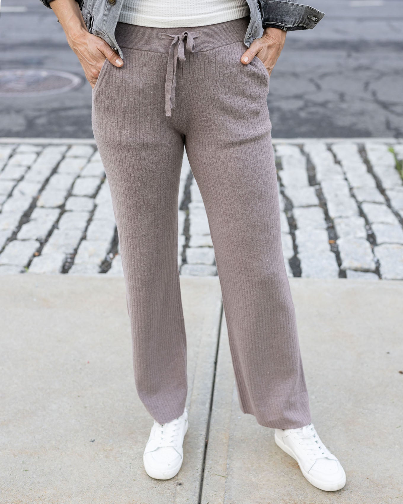 Classic Cozy Almondine Ribbed Sweater Pants Grace and Lace