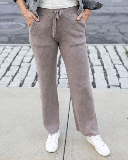 Front view of Almondine Classic and Cozy Ribbed Sweater Pants