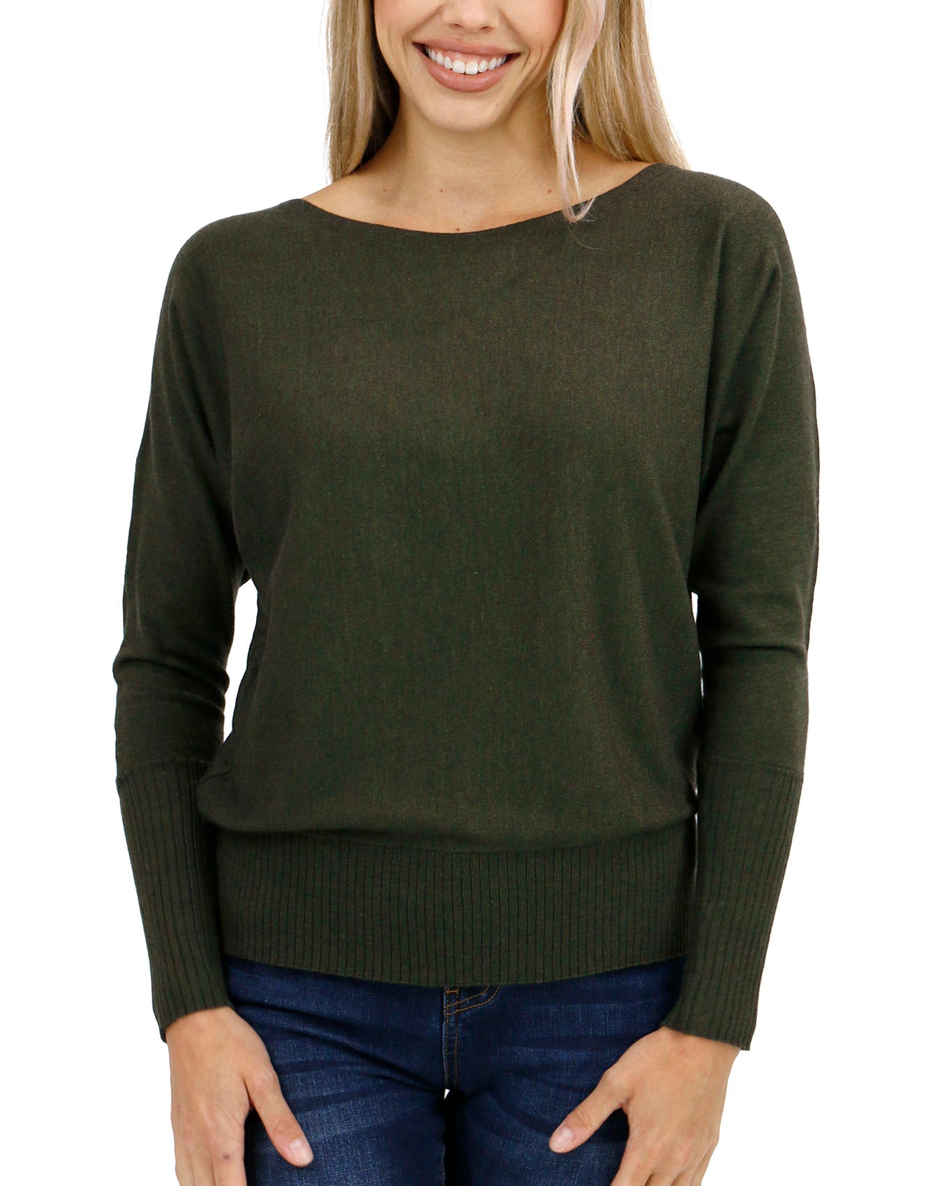 Front stock shot of Winter Moss Classic and Cozy Sweater Top