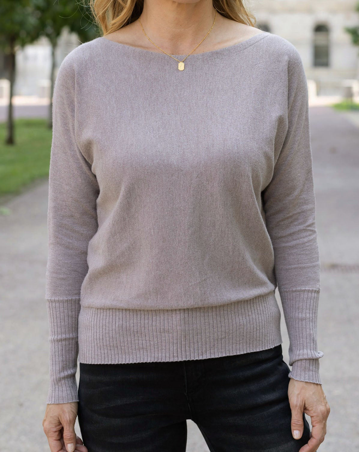 Front view of Almondine Classic and Cozy Sweater Top