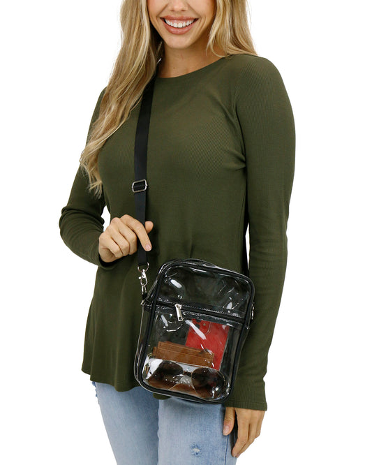 clear stadium bag with black trim