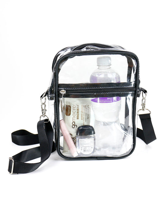 clear stadium bag with black trim