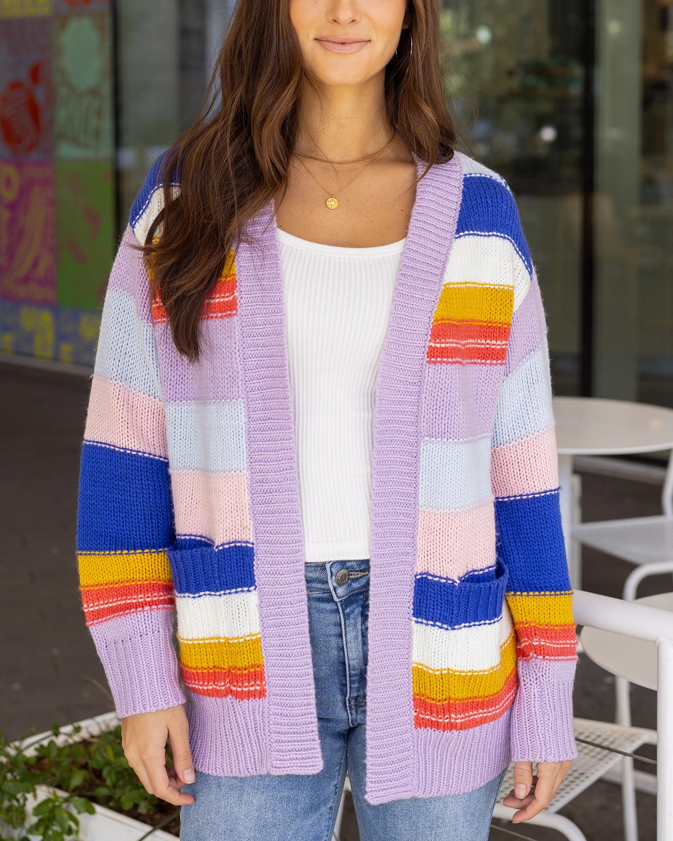 Striped Cardigan Multicolor Pastel Cardigan Multi Color Block