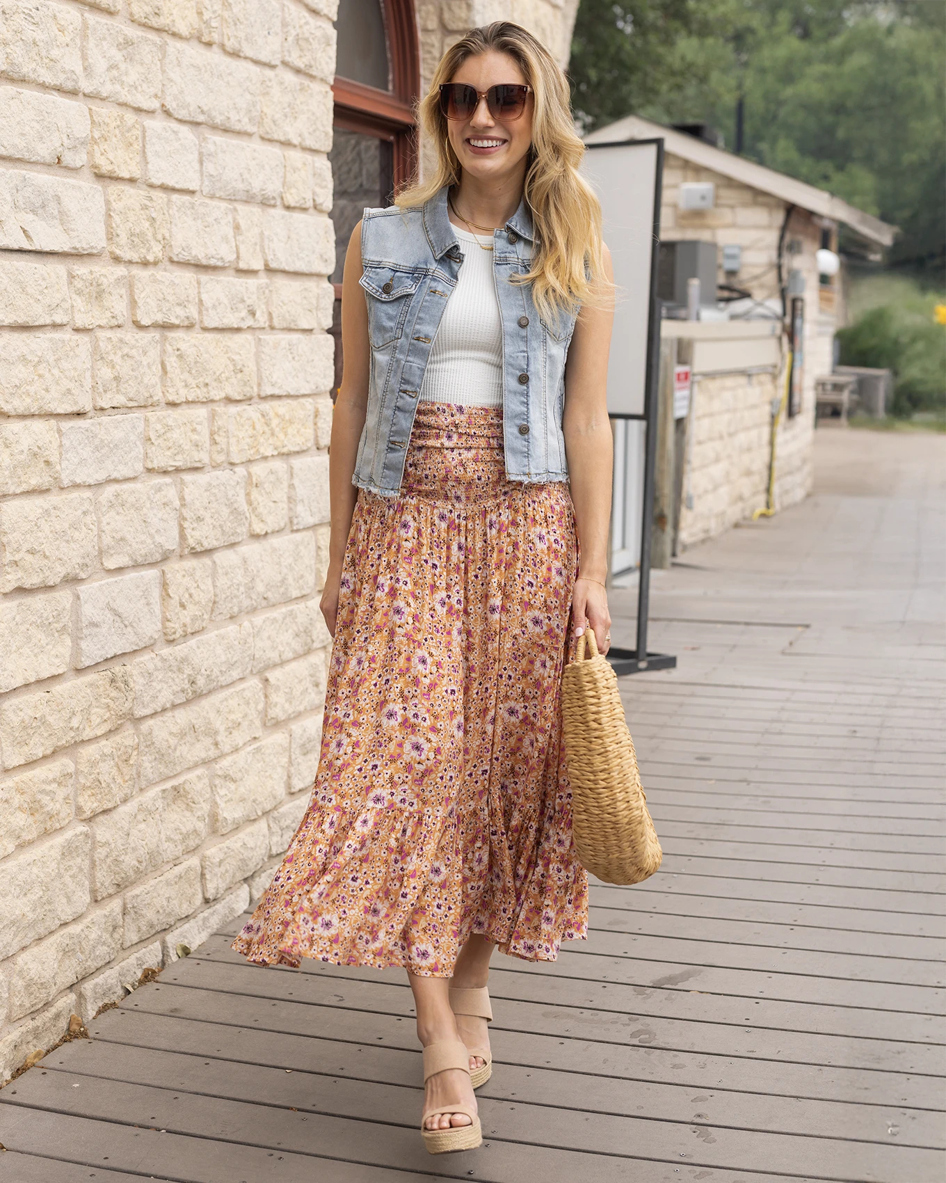 Convertible Golden Floral Dress/Skirt