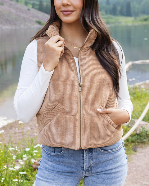 ジャケット・アウター BOSS camel corduroy down vest Corduroy Camel Puffer Vest - FINAL SALE - Grace and Lace