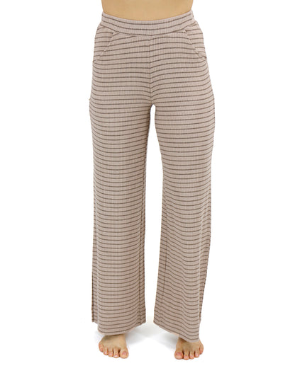 Front stock shot of Tan/Black Stripe Coziest Wide Leg Lounge Pants