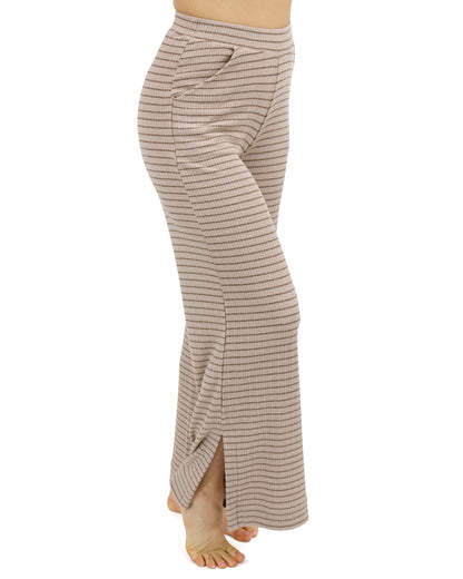 Side stock shot of Tan/Black Stripe Coziest Wide Leg Lounge Pants