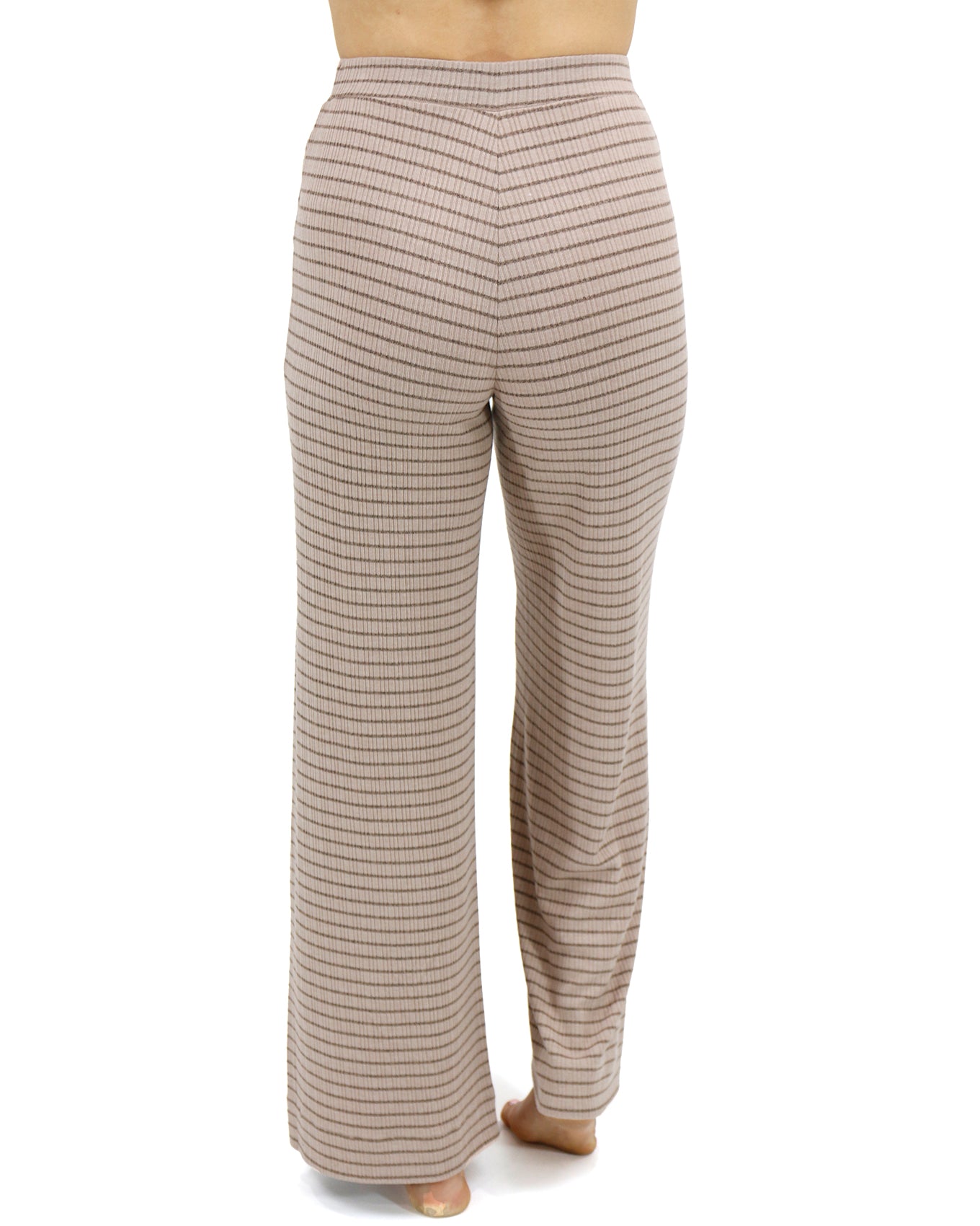 High-Waisted Sunday Sleep Striped Cropped Rib-Knit Wide-Leg