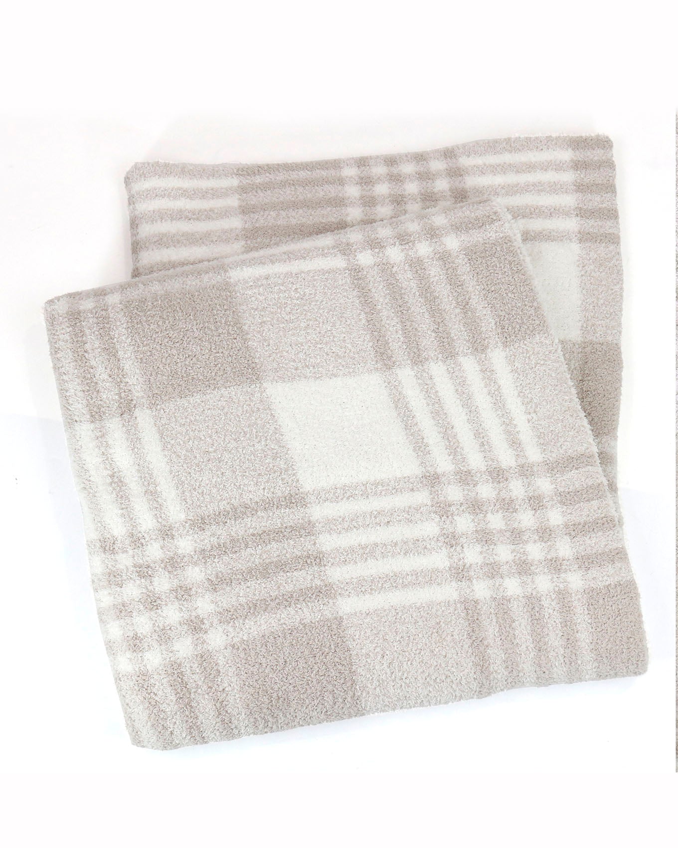 stock shot view of neutral plaid blanket