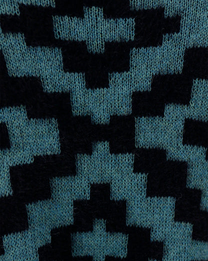 Fabric view of Teal Aztec Cozy Cowl Neck Pullover